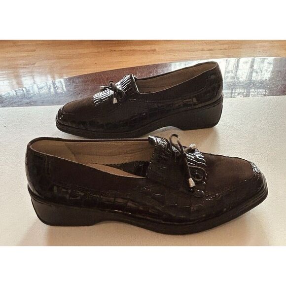 Ara New Patent Leather Suede Dark Brown Loafer Flats US Size 4.5 - Picture 1 of 8